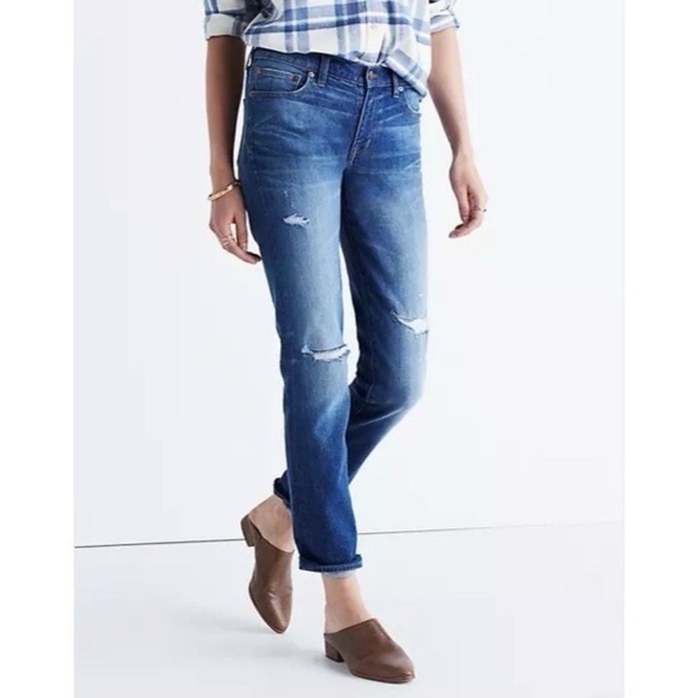 Madewell Jeans Womens 26 Blue The Slim Boyjean Mid Rise Distressed Stretch Denim